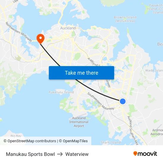 Manukau Sports Bowl to Waterview map