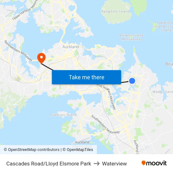 Cascades Road/Lloyd Elsmore Park to Waterview map