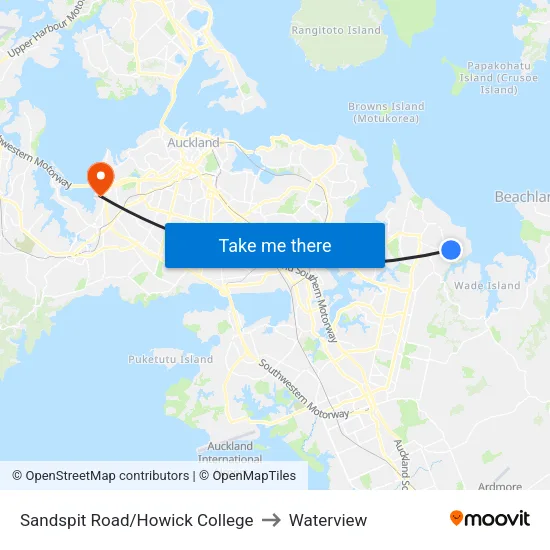 Sandspit Road/Howick College to Waterview map
