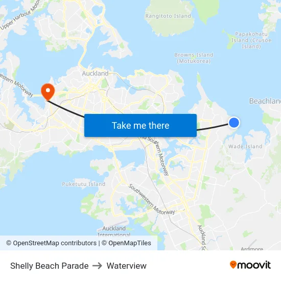 Shelly Beach Parade to Waterview map