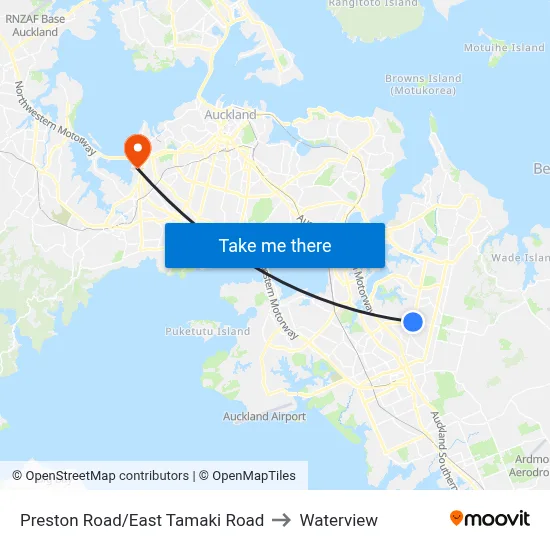 Preston Road/East Tamaki Road to Waterview map