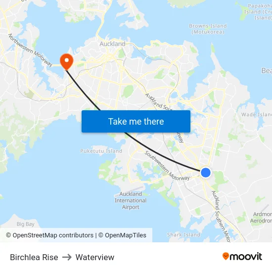 Birchlea Rise to Waterview map