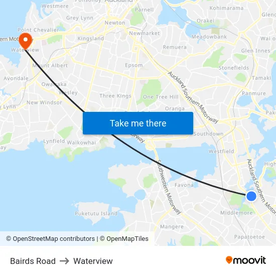 Bairds Road to Waterview map