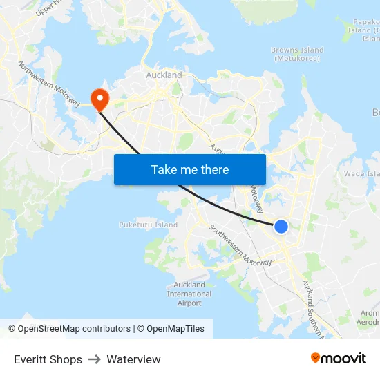 Everitt Shops to Waterview map