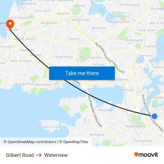 Gilbert Road to Waterview map
