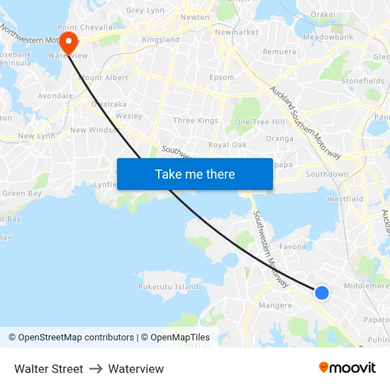 Walter Street to Waterview map