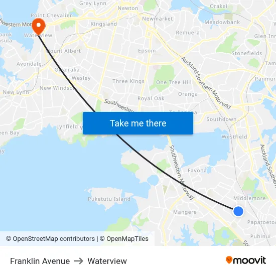 Franklin Avenue to Waterview map