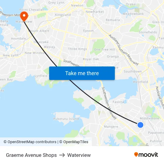 Graeme Avenue Shops to Waterview map