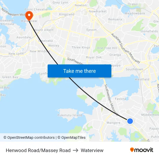 Henwood Road/Massey Road to Waterview map