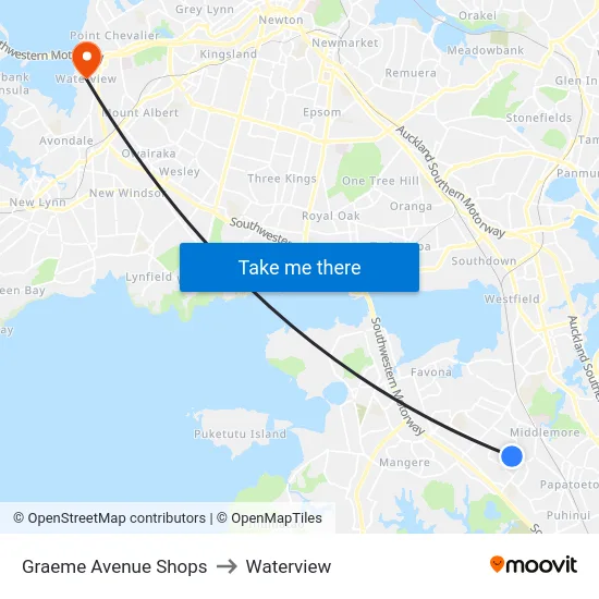 Graeme Avenue Shops to Waterview map