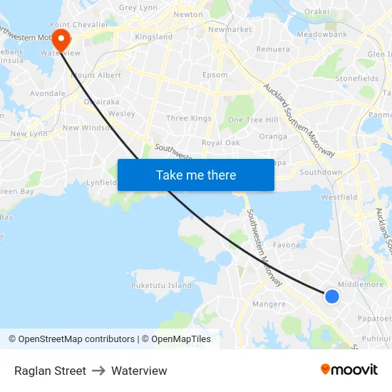 Raglan Street to Waterview map