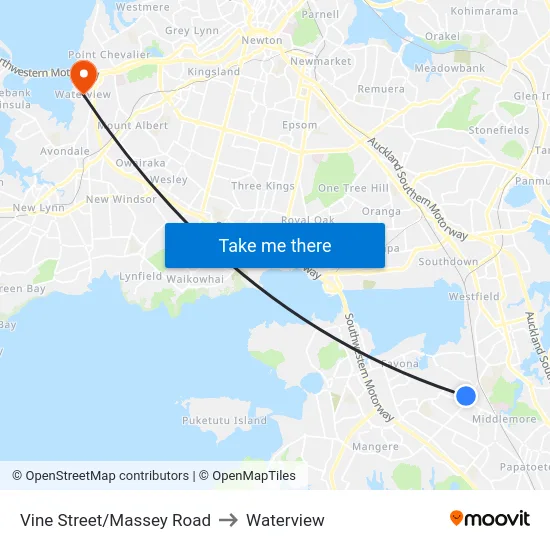 Vine Street/Massey Road to Waterview map