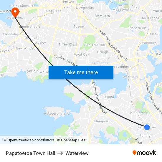 Papatoetoe Town Hall to Waterview map