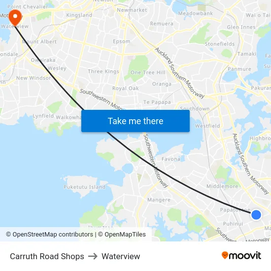 Carruth Road Shops to Waterview map