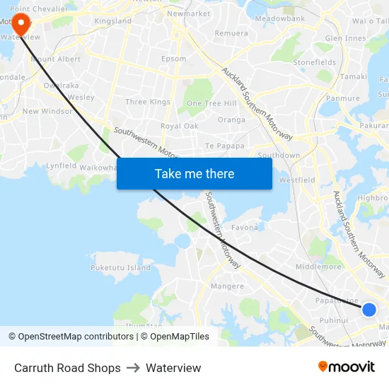 Carruth Road Shops to Waterview map