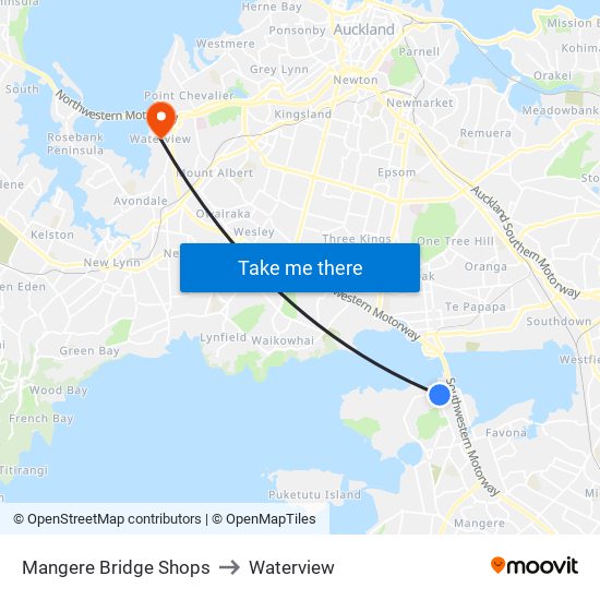 Mangere Bridge Shops to Waterview map