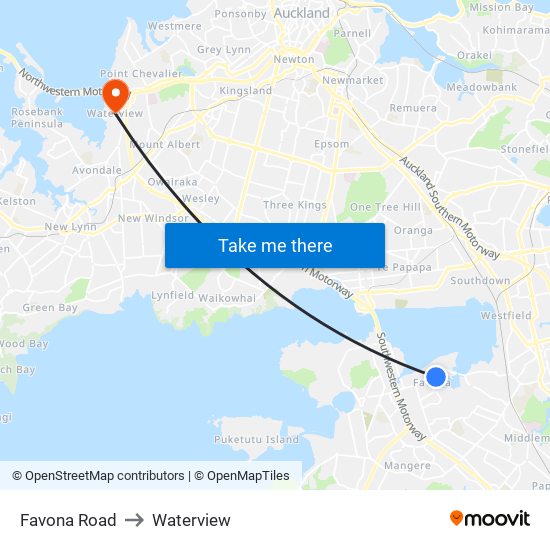 Favona Road to Waterview map