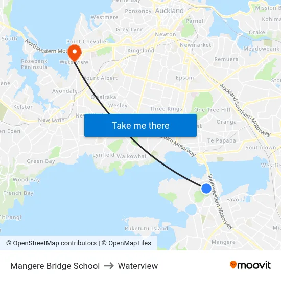 Mangere Bridge School to Waterview map