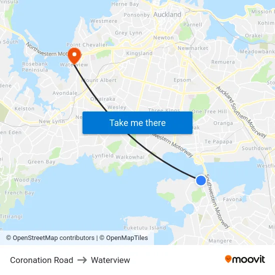 Coronation Road to Waterview map