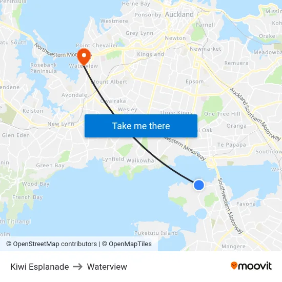 Kiwi Esplanade to Waterview map