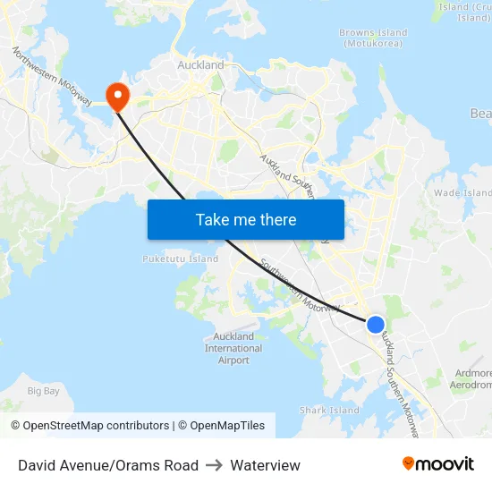 David Avenue/Orams Road to Waterview map