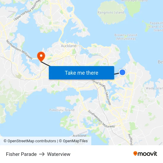 Fisher Parade to Waterview map