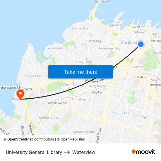 University General Library to Waterview map