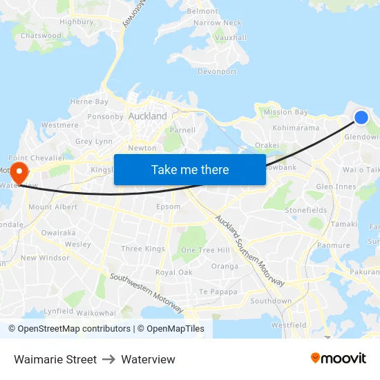 Waimarie Street to Waterview map