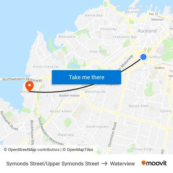 Symonds Street/Upper Symonds Street to Waterview map