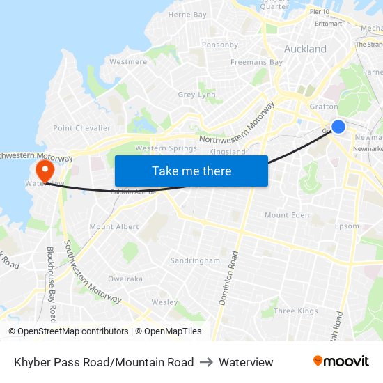 Khyber Pass Road/Mountain Road to Waterview map