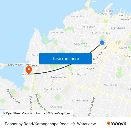 Ponsonby Road/Karangahape Road to Waterview map