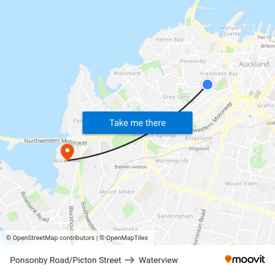 Ponsonby Road/Picton Street to Waterview map