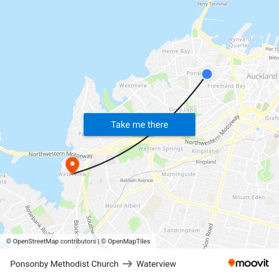 Ponsonby Methodist Church to Waterview map