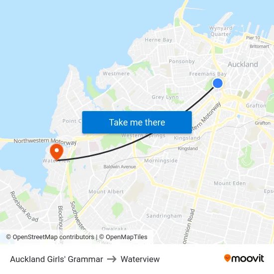 Auckland Girls' Grammar to Waterview map