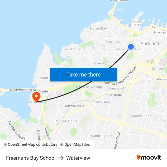 Freemans Bay School to Waterview map