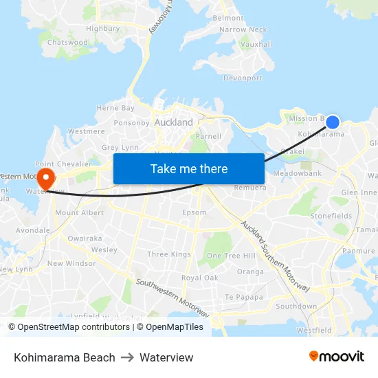 Kohimarama Beach to Waterview map