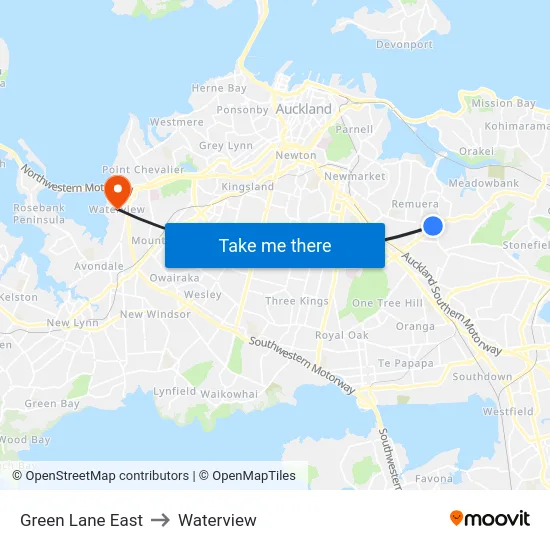 Green Lane East to Waterview map