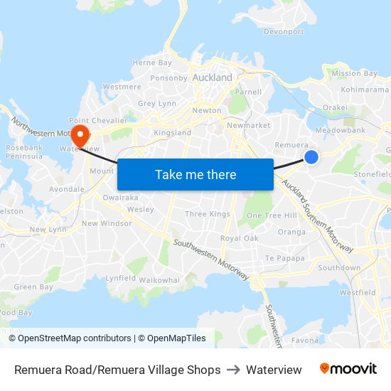 Remuera Road/Remuera Village Shops to Waterview map