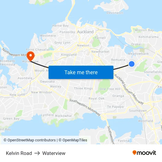 Kelvin Road to Waterview map