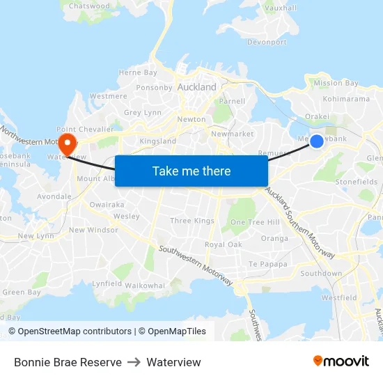 Bonnie Brae Reserve to Waterview map