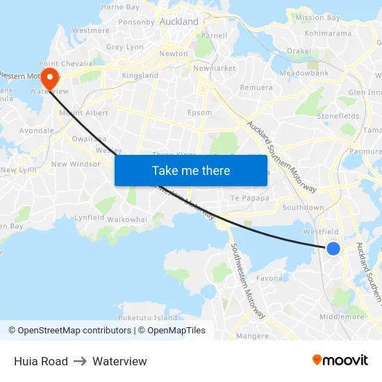 Huia Road to Waterview map