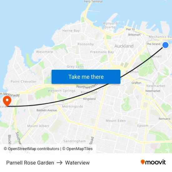 Parnell Rose Garden to Waterview map