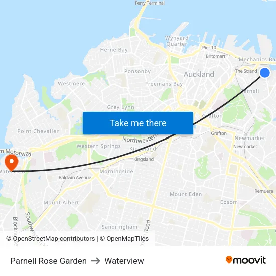 Parnell Rose Garden to Waterview map