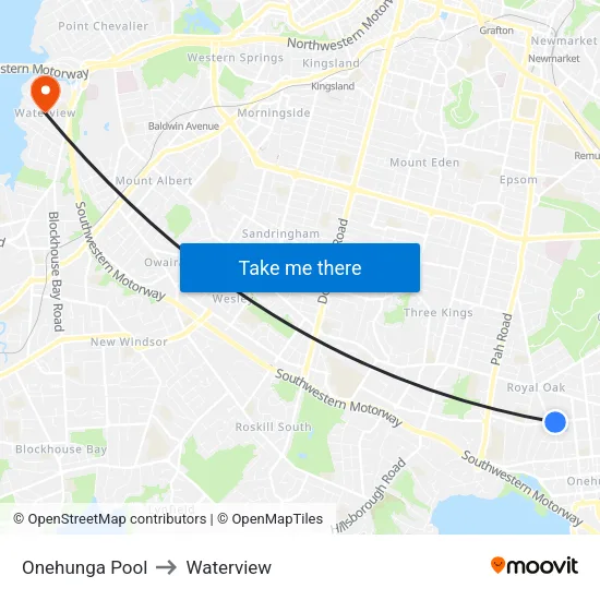 Onehunga Pool to Waterview map