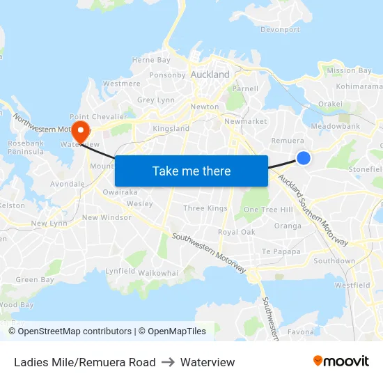 Ladies Mile/Remuera Road to Waterview map