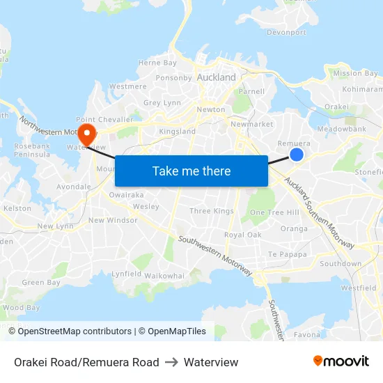 Orakei Road/Remuera Road to Waterview map