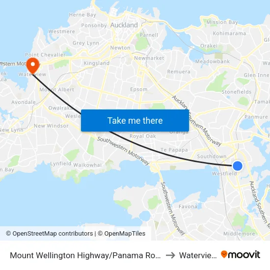 Mount Wellington Highway/Panama Road to Waterview map