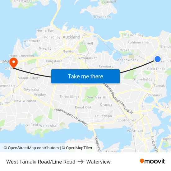 West Tamaki Road/Line Road to Waterview map