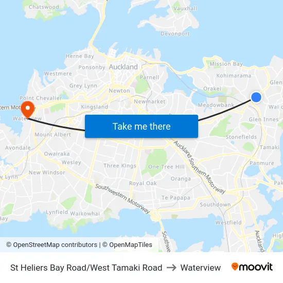 St Heliers Bay Road/West Tamaki Road to Waterview map