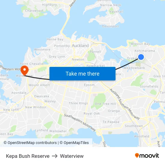 Kepa Bush Reserve to Waterview map